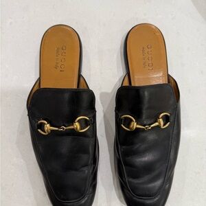 Gucci Black Leather Slip-On Loafers with Gold Horsebit